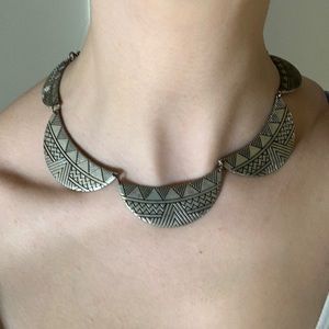 Tribal Print Choker Silver Necklace